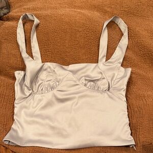 Satin Bustier Crop Tank Top - Light Cream